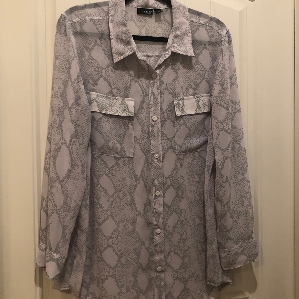 ANA Python Gray Snake Sheer Button Down Blouse
